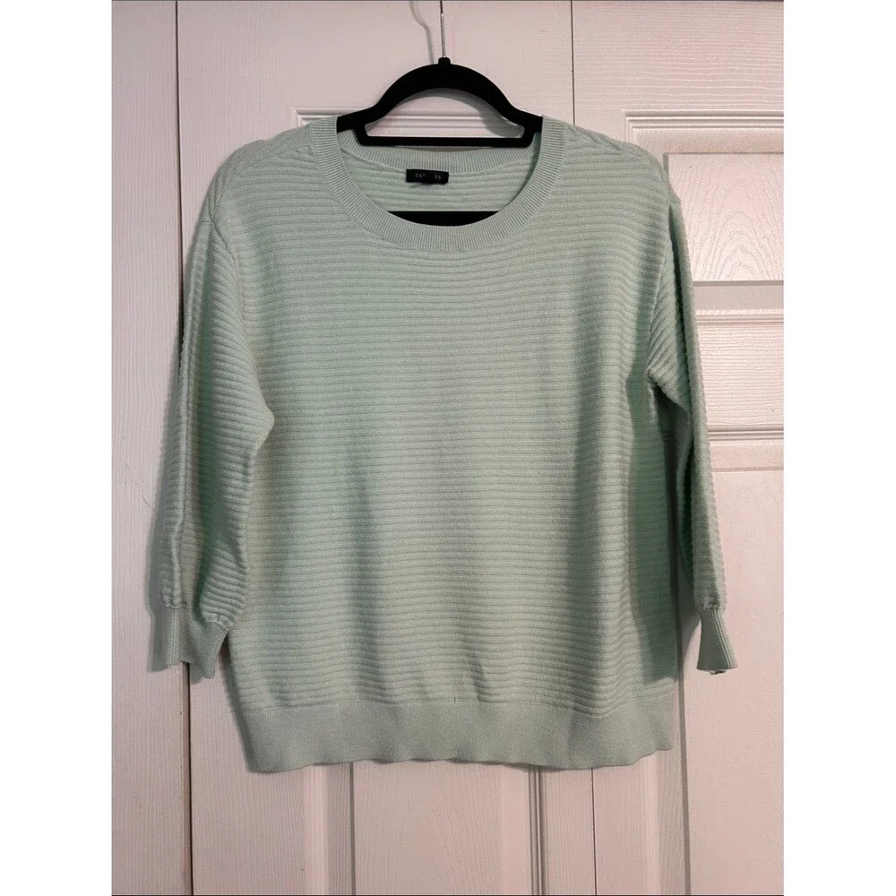 TALBOTS Small Mint Green Ribbed Crewneck Sweater Pastel Stretch Soft Neutral